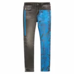 Men's Blue Crinkle Paint Low Rise Super Skinny Jeans - Image 4