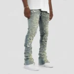 Cut & Sewn Rip Off Letter Applique Stacked Jeans - Image 3