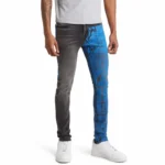 Men's Blue Crinkle Paint Low Rise Super Skinny Jeans