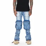 Blue Washed Stacked Flare Jeans