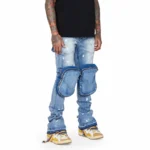 Blue Washed Stacked Flare Jeans - Image 3