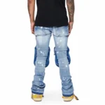 Blue Washed Stacked Flare Jeans - Image 2