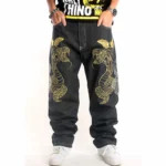 Men's Hip Hop Graffiti POW Print Baggy Relaxed Denim Jeans