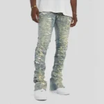 Cut & Sewn Rip Off Letter Applique Stacked Jeans - Image 4