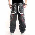 Men's Hip Hop Graffiti POW Print Baggy Relaxed Denim Jeans - Image 2