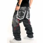 Men's Hip Hop Graffiti POW Print Baggy Relaxed Denim Jeans - Image 3