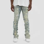 Cut & Sewn Rip Off Letter Applique Stacked Jeans