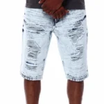 Mens Acid Wash Distressed Denim Shorts