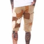 Khaki Distressed Relaxed Fit Shorts - Image 3