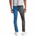 Men's Blue Crinkle Paint Low Rise Super Skinny Jeans - Image 3