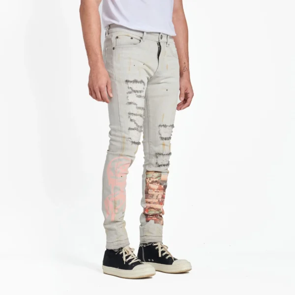caramel cream jeans stitching detail