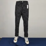Laser Engraved Paisley Denim Pants