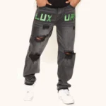Men's Black and Green Jeans - Image 3