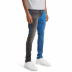 Men's Blue Crinkle Paint Low Rise Super Skinny Jeans - Image 2