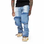 Blue Washed Stacked Flare Jeans - Image 4