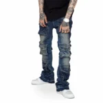 11 pockets VINTAGE WASH Inseam Flared Stacked Jeans - Image 2