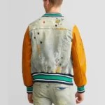 Baseball Sleeve Leather Blue Wash Denim Jacket - Image 2