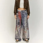 High Street Cashew Flower Digital Print Cowboy New Style Street Trendy Loose Dirty Fit Casual Pants11.5OZ - Image 2