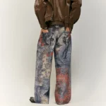 High Street Cashew Flower Digital Print Cowboy New Style Street Trendy Loose Dirty Fit Casual Pants11.5OZ - Image 4