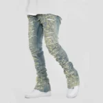 Cut & Sewn Rip Off Letter Applique Stacked Jeans - Image 2