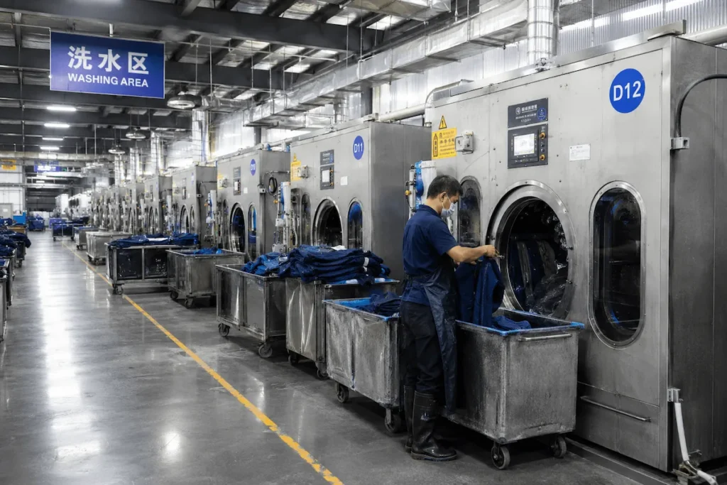 Professional denim washing machines in Aeedenim factory
