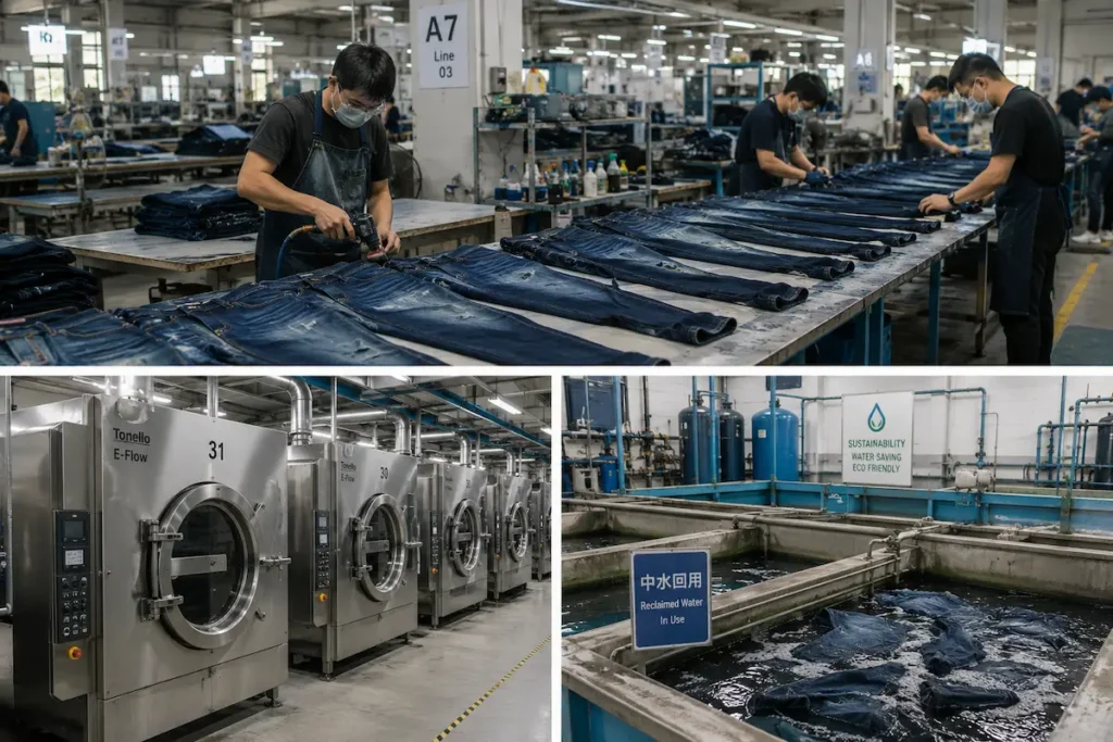 Sustainable denim washing techniques using eco-friendly ozone technology