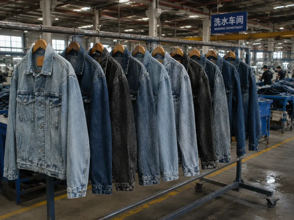 Custom denim jacket manufacturing and professional washing department - Aeedenim factory