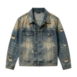 Acid wash distressed ripped denim jacket men vintage rock custom manufacturer