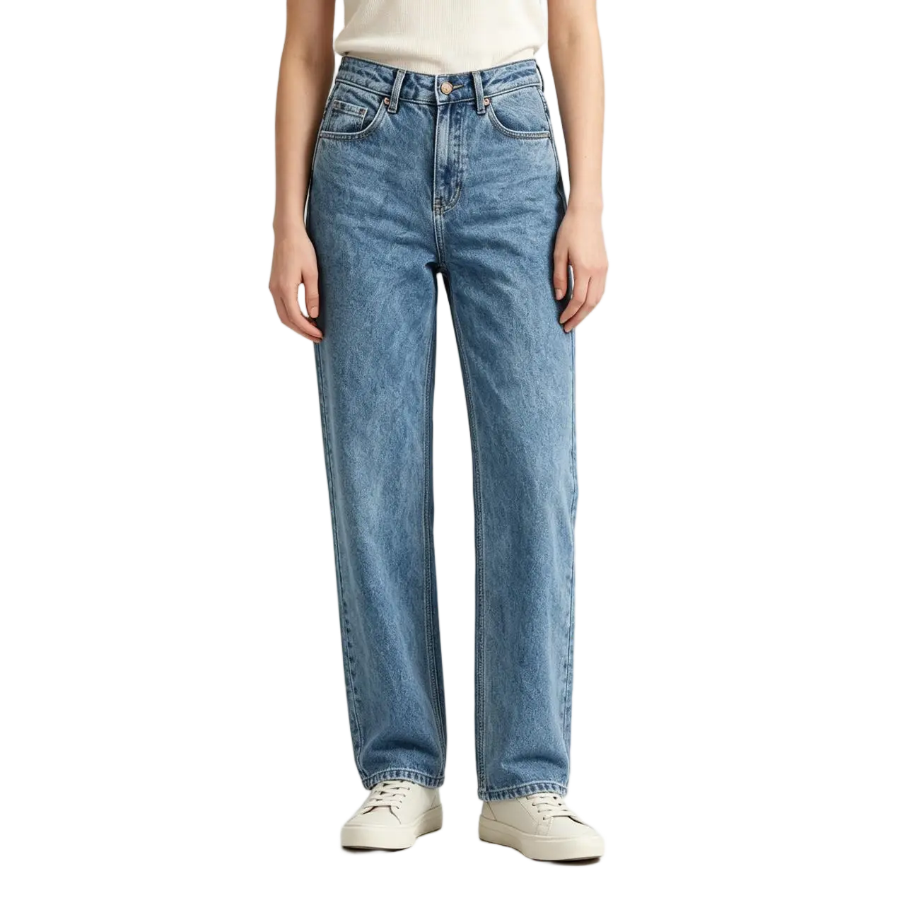 Acid Wash Mom Jeans Women Back Pocket Women's acid wash mom jeans back pocket placement yoke seam and high waistband construction detail