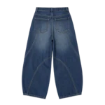 Washed denim women's curved arc leg jeans relaxed silhouette custom streetwear factory