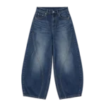 Washed denim women's curved arc leg jeans relaxed silhouette custom streetwear factory