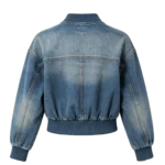 Rib-knit detail cropped women's denim bomber jacket fashion fit custom factory