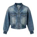 Short fit cropped denim bomber jacket women streetwear silhouette custom manufacturer