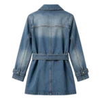 Tie waist belted denim trench coat women sophisticated outerwear custom factory