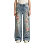 Women's embroidered floral jeans thread pattern density back pocket embroidery and yoke design