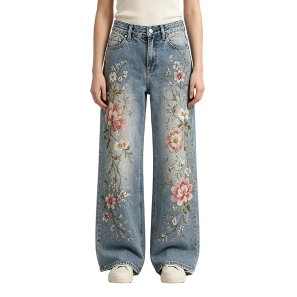 Women's embroidered floral jeans thread pattern density back pocket embroidery and yoke design