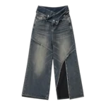 Women's fold-over waistband jeans double layer waist design custom denim manufacturer