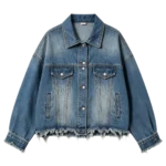 Boyfriend fit oversized frayed hem denim jacket women relaxed custom manufacturer