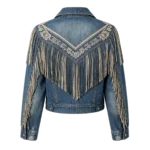 Country western fringe denim jacket women festival statement piece custom factory