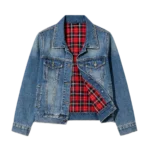 Vintage look heritage plaid lined denim jacket women custom manufacturer