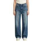 High waist wide leg jeans women button fly closure and front pocket construction detail