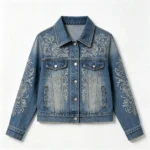Eco-friendly laser etched floral pattern denim jacket women custom manufacturer