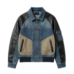 Contrast fabric mixed media denim bomber jacket men streetwear custom manufacturer