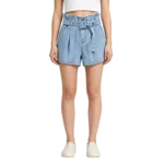 Paperbag waist women's denim shorts belt loop self-tie detail and back waist construction