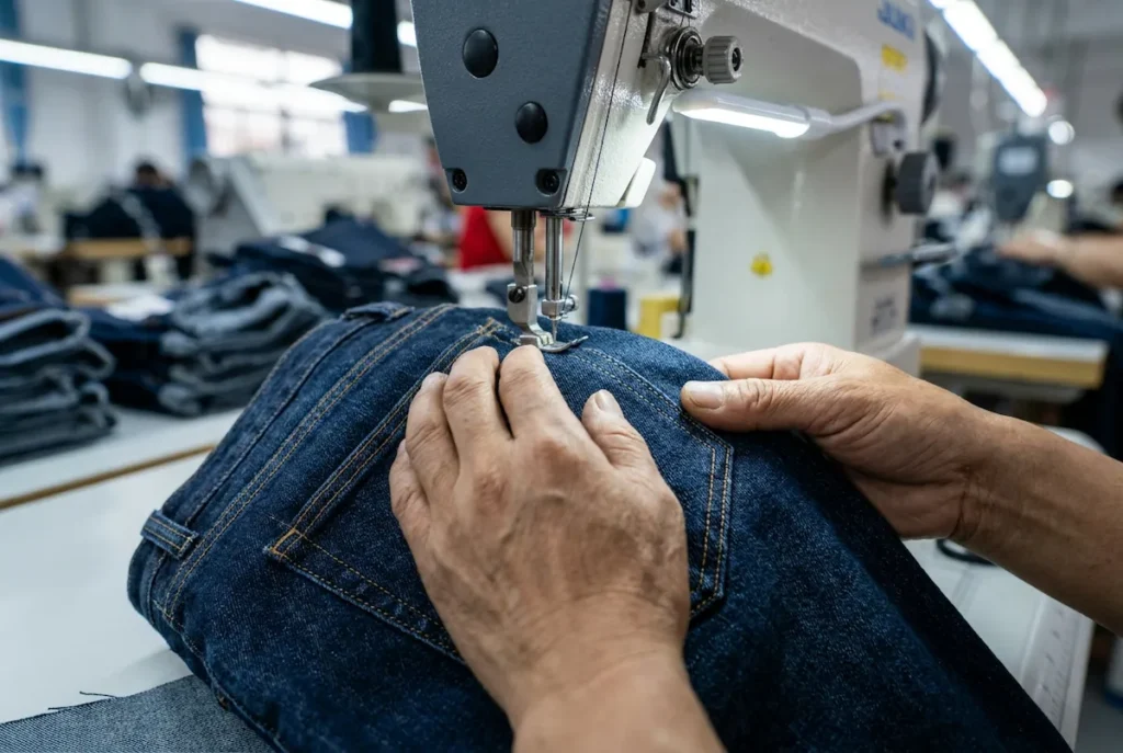 Professional custom jeans manufacturer factory production floor in China Aeedenim denim manufacturing facility