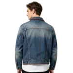 Raw selvedge men's denim jacket shuttle loom weave selvedge edge and fabric grain macro close-up