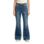 Women's slim bootcut jeans hem opening flare shape side profile and back yoke detail