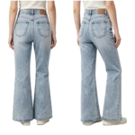 Vintage snow wash denim women fading effect and soft worn-in texture macro close-up detail
