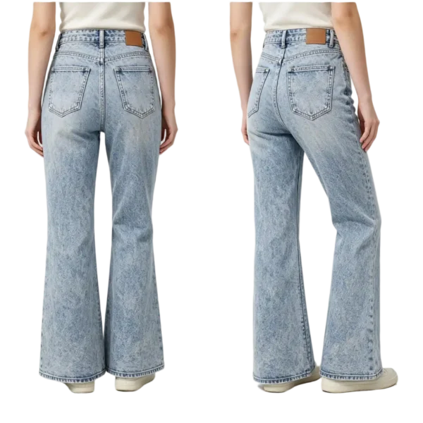 Vintage snow wash denim women fading effect and soft worn-in texture macro close-up detail