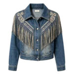Boho style western fringe denim jacket women suede-inspired detail custom manufacturer